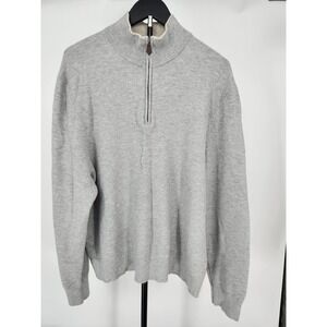 The Men's Store Bloomingdale's Grey Cotton Quarter Zip Sweater XXL Leather Trim
